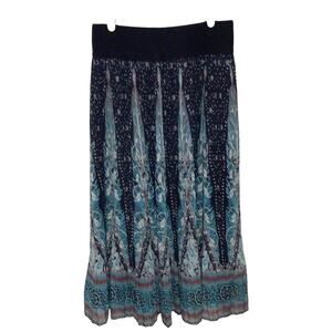 Metrowear Women’s Paisley Polka Dot Pleated Skirt Multicolor Elastic Waist Sz S